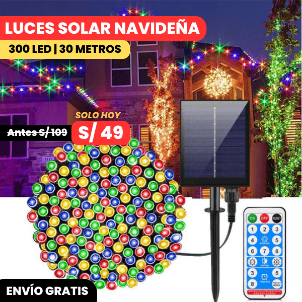 LUZ NAVIDEÑA 300 LED CON PANEL SOLAR