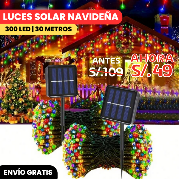 LUZ NAVIDEÑA 300 LED CON PANEL SOLAR