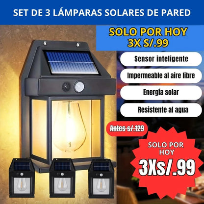 Set  de  3 Lamparas Solares de Pared con sensor de movimiento.